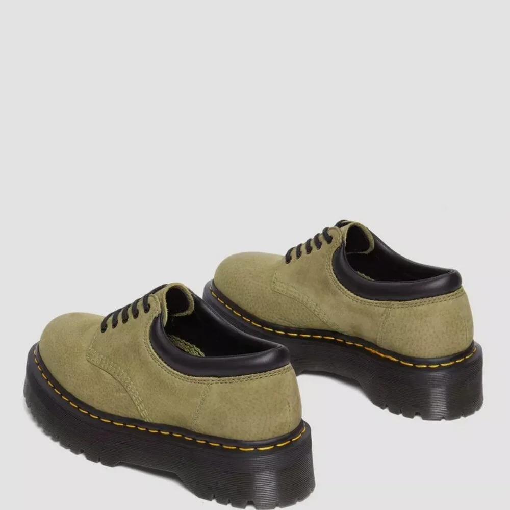 Dr. Martens 8053 Tumbled Nubuck Leather Platform Shoes in Muted Olive — Titan